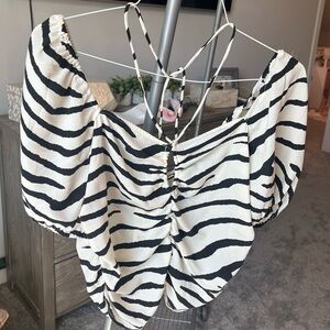 H&M Zebra Print Puff Sleeve Top